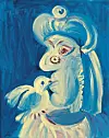 Pablo Picasso, Femme à l'oiseau (Woman with Bird) 7 April, 1971 (I) Modified oil on canvas, 91,5 x 72,5 cm. Fundación Almine y Bernard Ruiz-Picasso, Madrid © Succession Picasso/Bildupphovsrätt 2024. Photo: Marc Domage © FABA